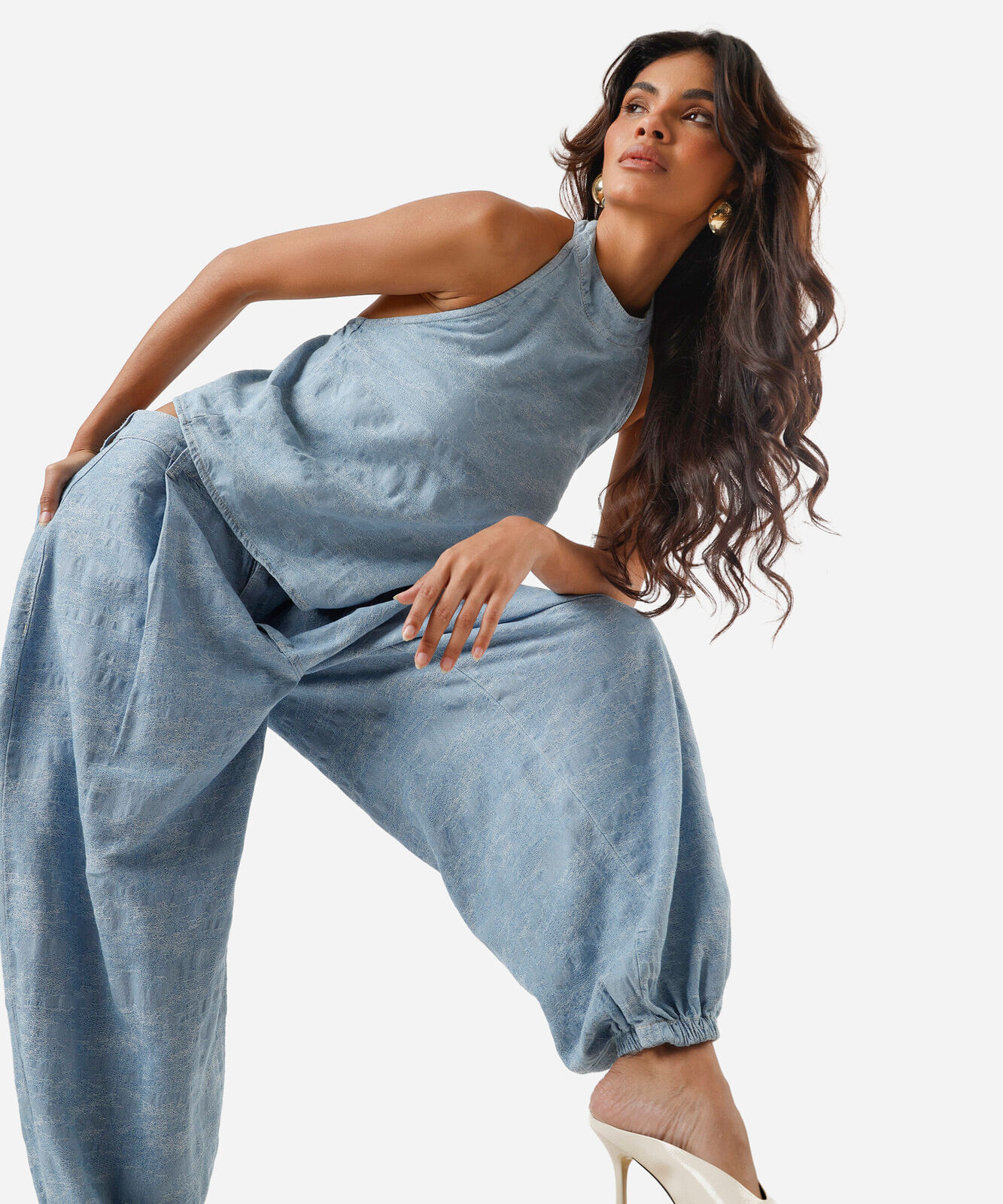 calça aladim feminina jeans camuflado azul