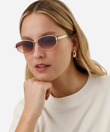 óculos de sol feminino oval de metal triton dourado