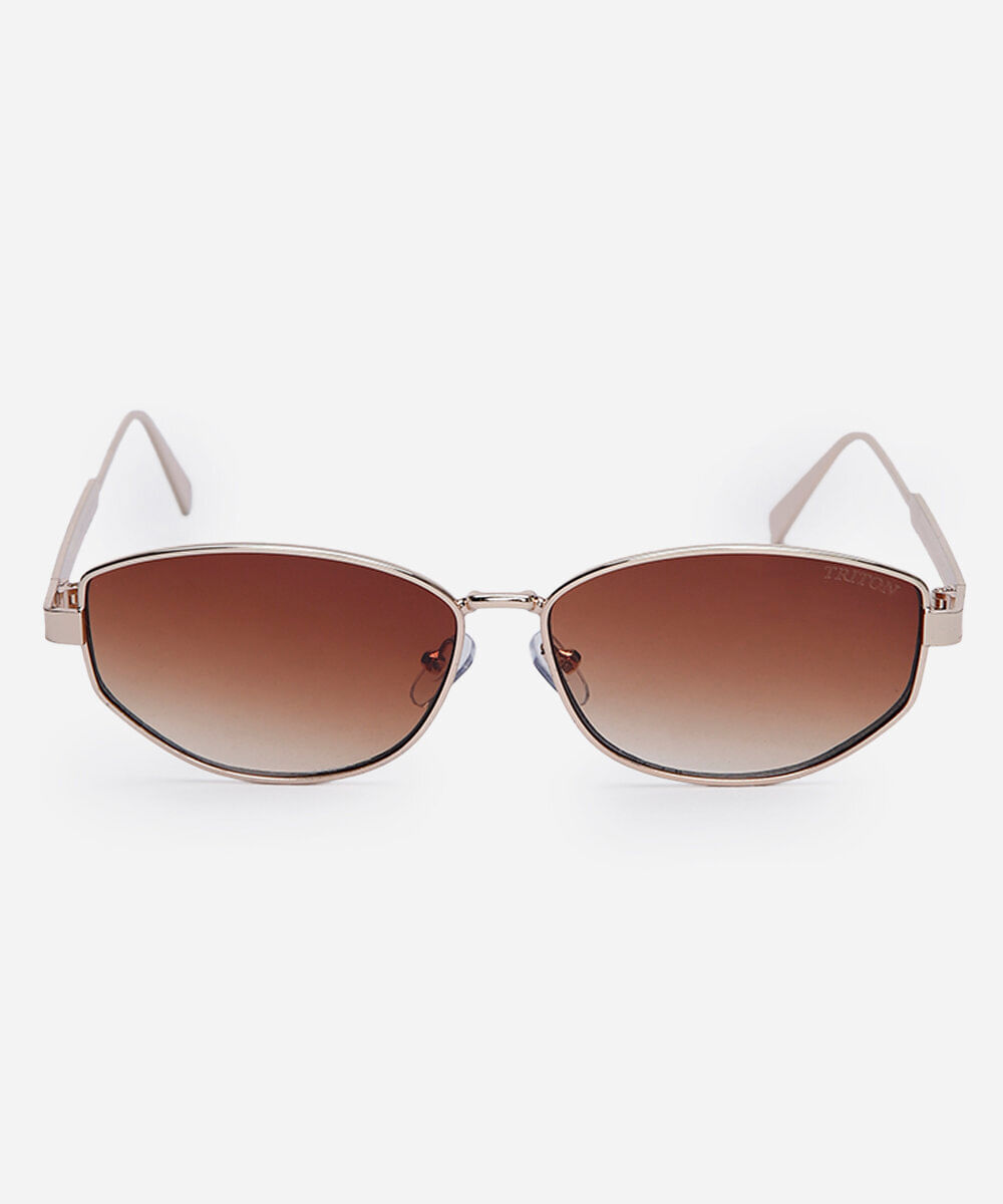 óculos de sol feminino oval de metal triton dourado