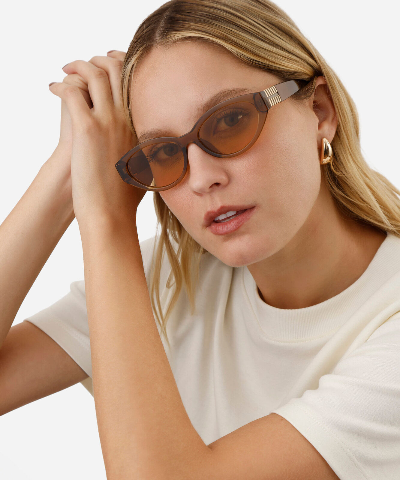 óculos de sol feminino oval de acetato triton amarelo