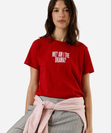 camiseta feminina de algodão estampada vermelha