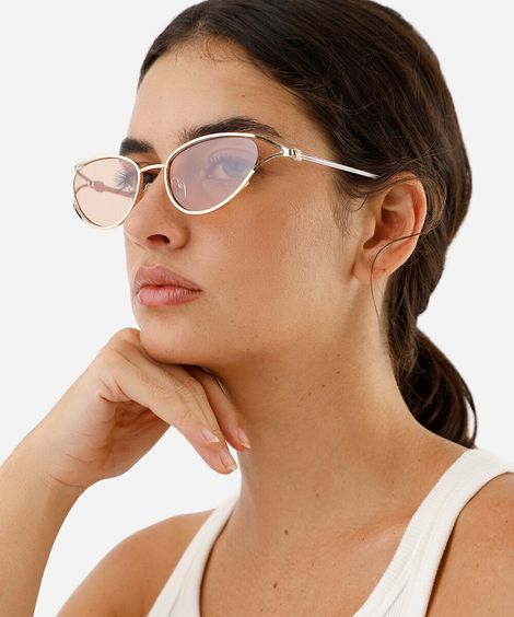 óculos de sol feminino oval de metal triton dourado