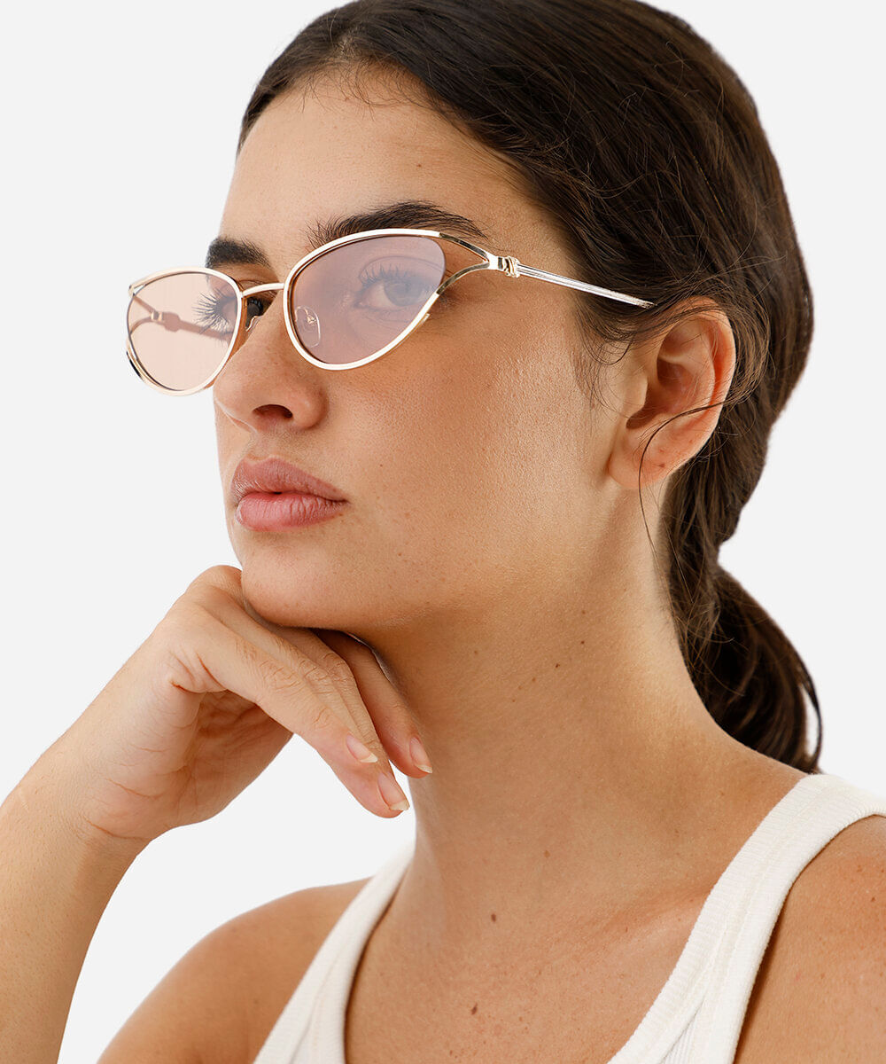 óculos de sol feminino oval de metal triton dourado