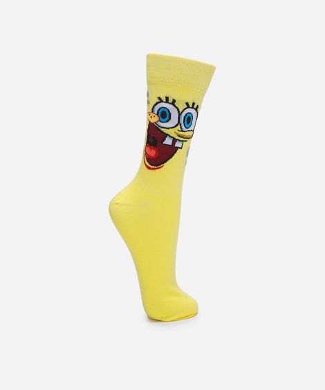 meia cano alto bob esponja amarela