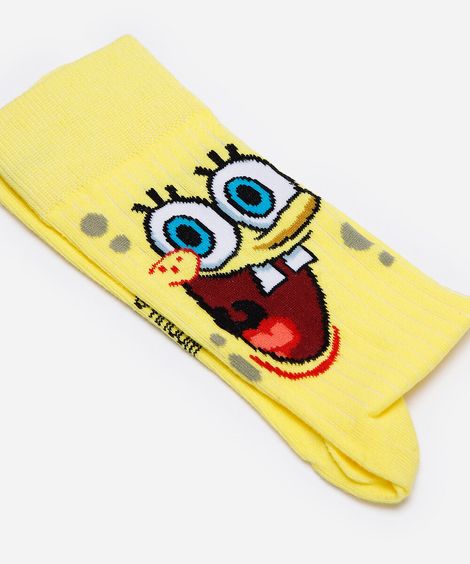 meia cano alto bob esponja amarela