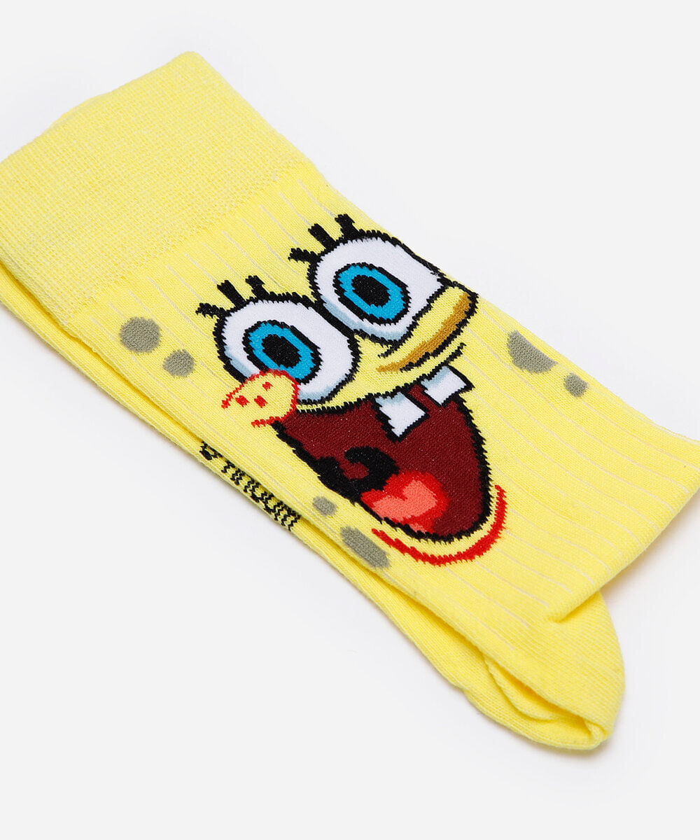 meia cano alto bob esponja amarela