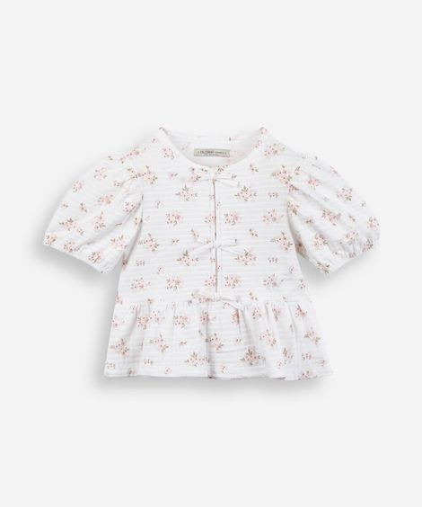 bata infantil manga bufante floral off white