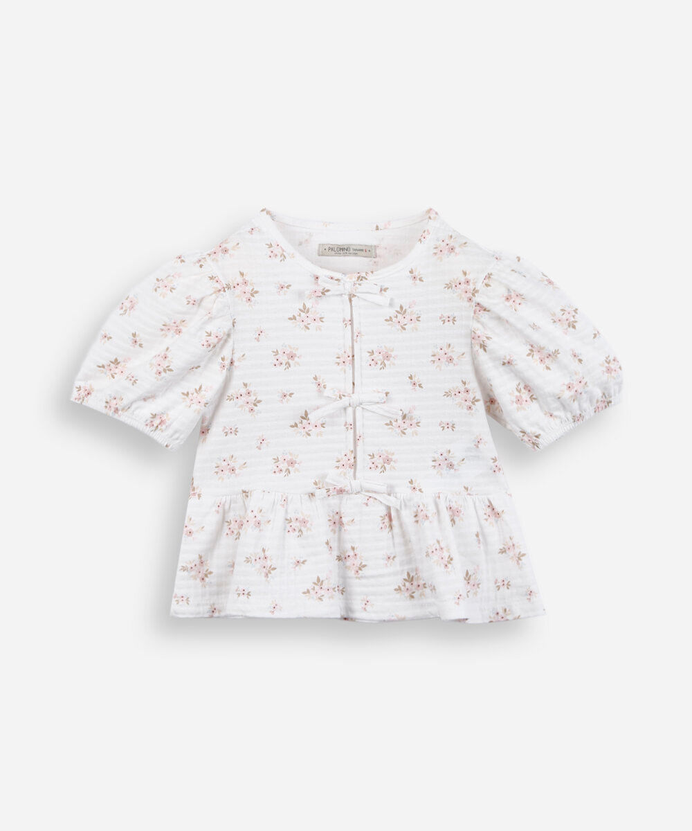 bata infantil manga bufante floral off white