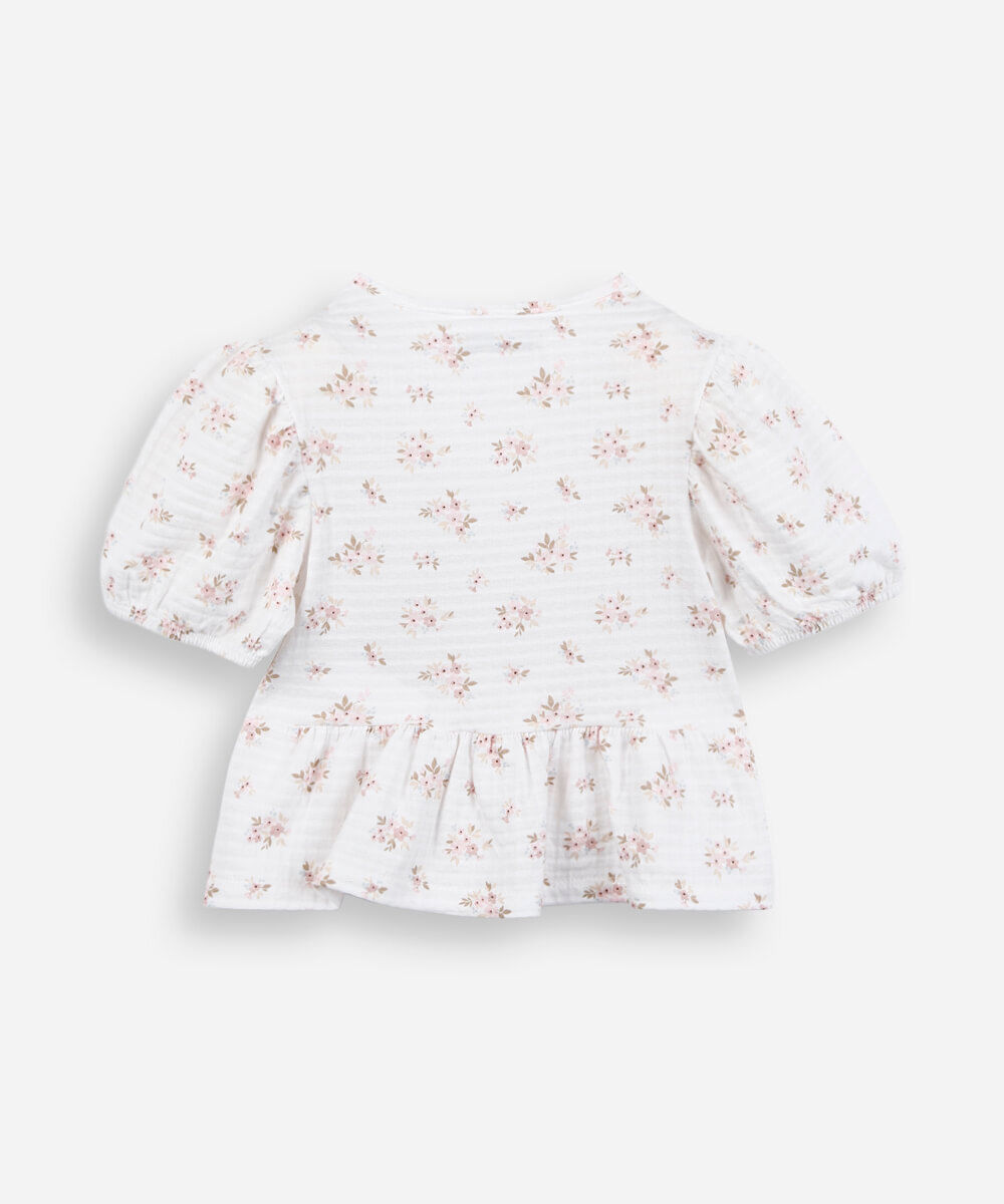 bata infantil manga bufante floral off white