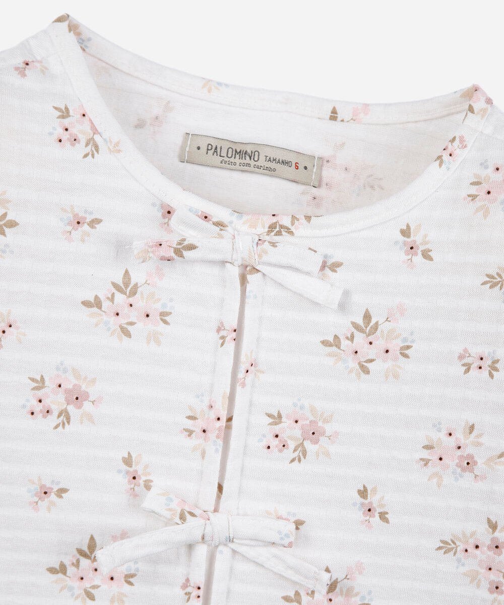 bata infantil manga bufante floral off white