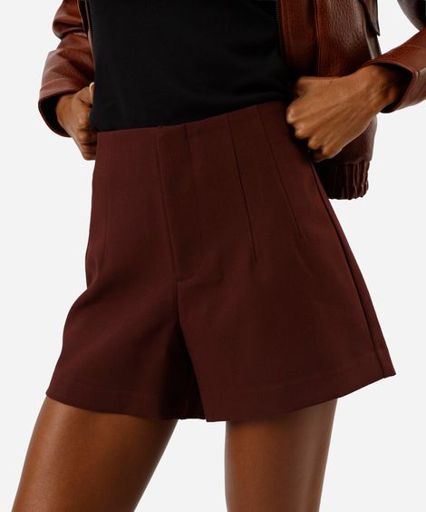 short de alfaiataria feminino com pregas marrom