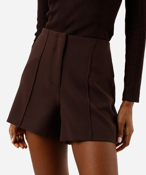 short de alfaiataria feminino com nervuras marrom