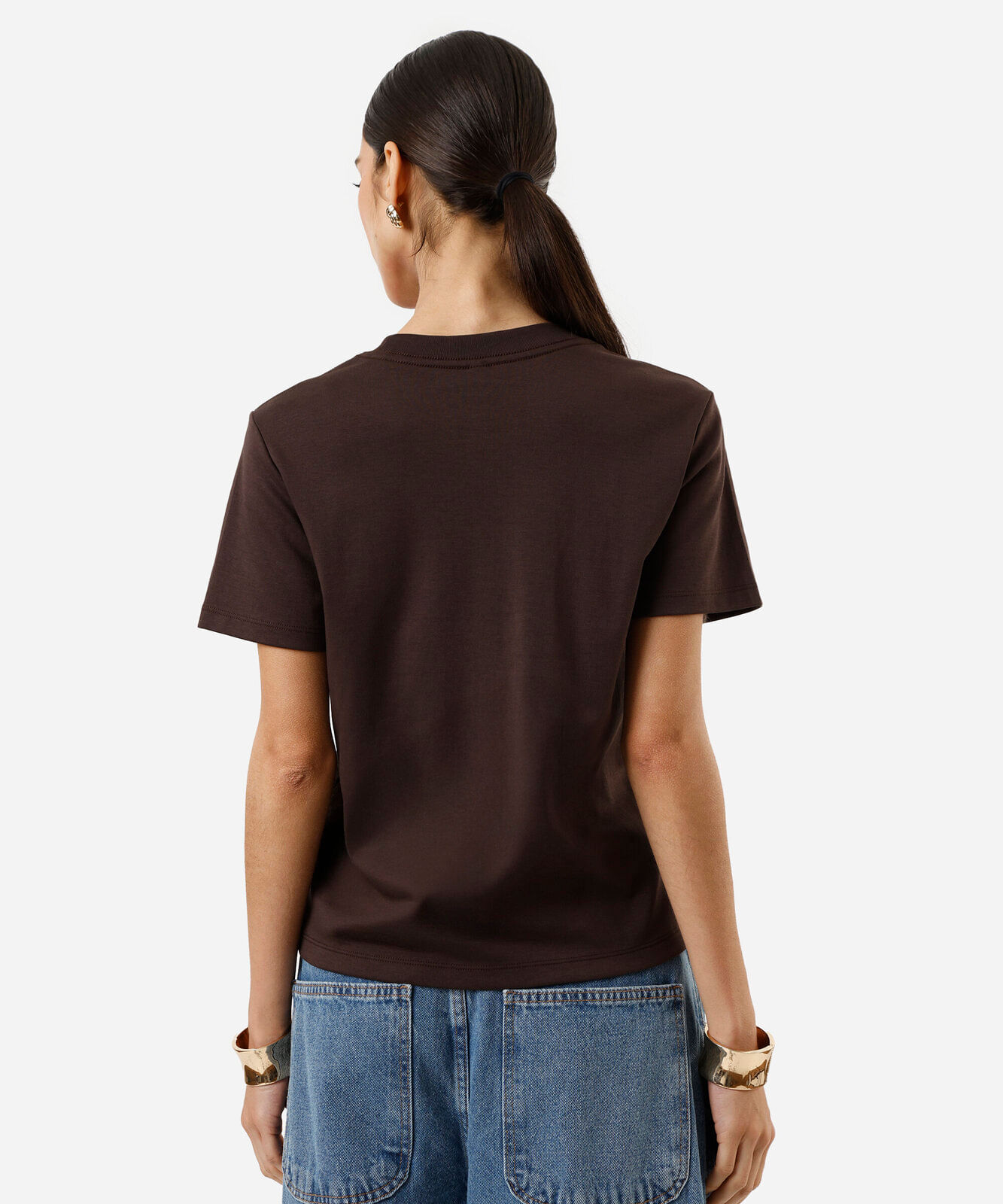 camiseta feminina de algodão floral marrom