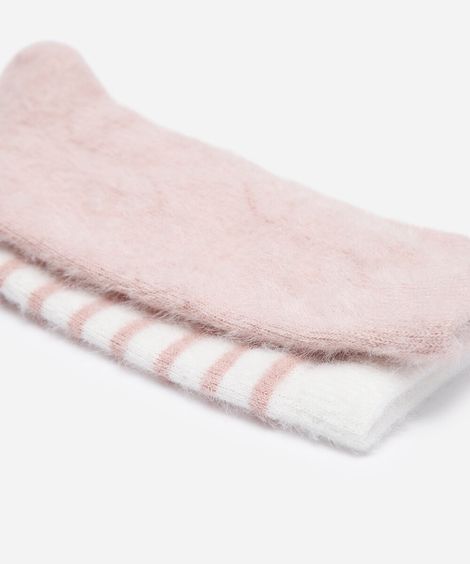 kit de 2 meias cano alto texturizada listrada colorido