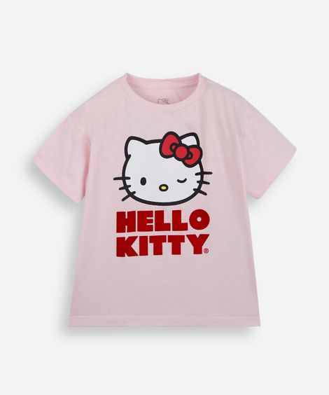 camiseta infantil em algodão hello kitty rosa