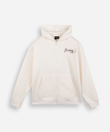 jaqueta oversized juvenil de moletom com capuz snoopy off white