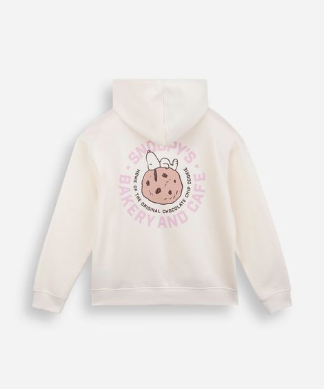 jaqueta oversized juvenil de moletom com capuz snoopy off white