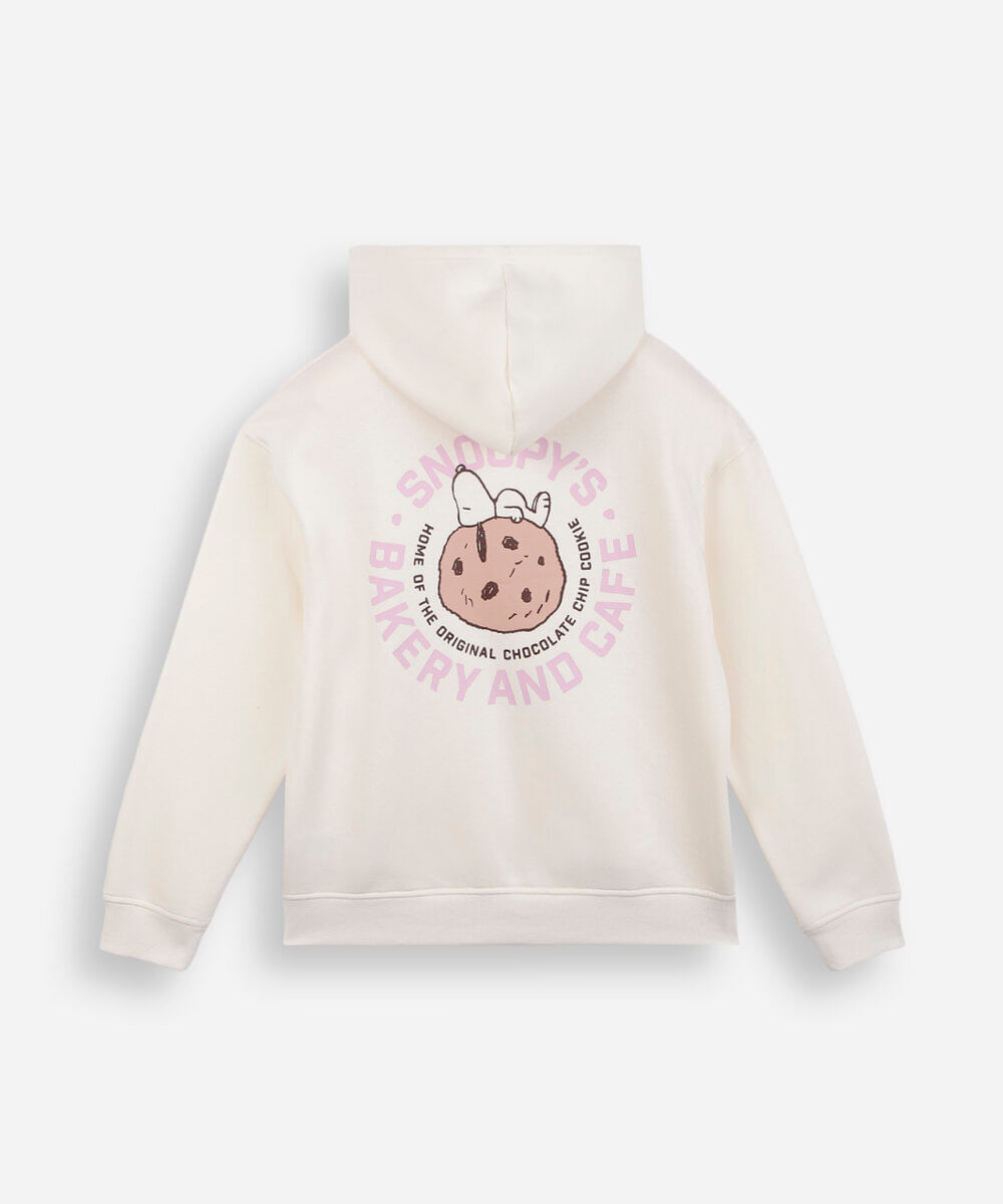 jaqueta oversized juvenil de moletom com capuz snoopy off white