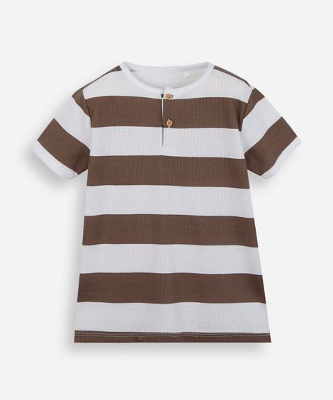blusa infantil gola padre listrada marrom