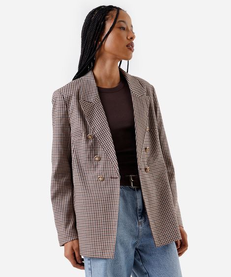 blazer de alfaiataria feminino xadrez marrom