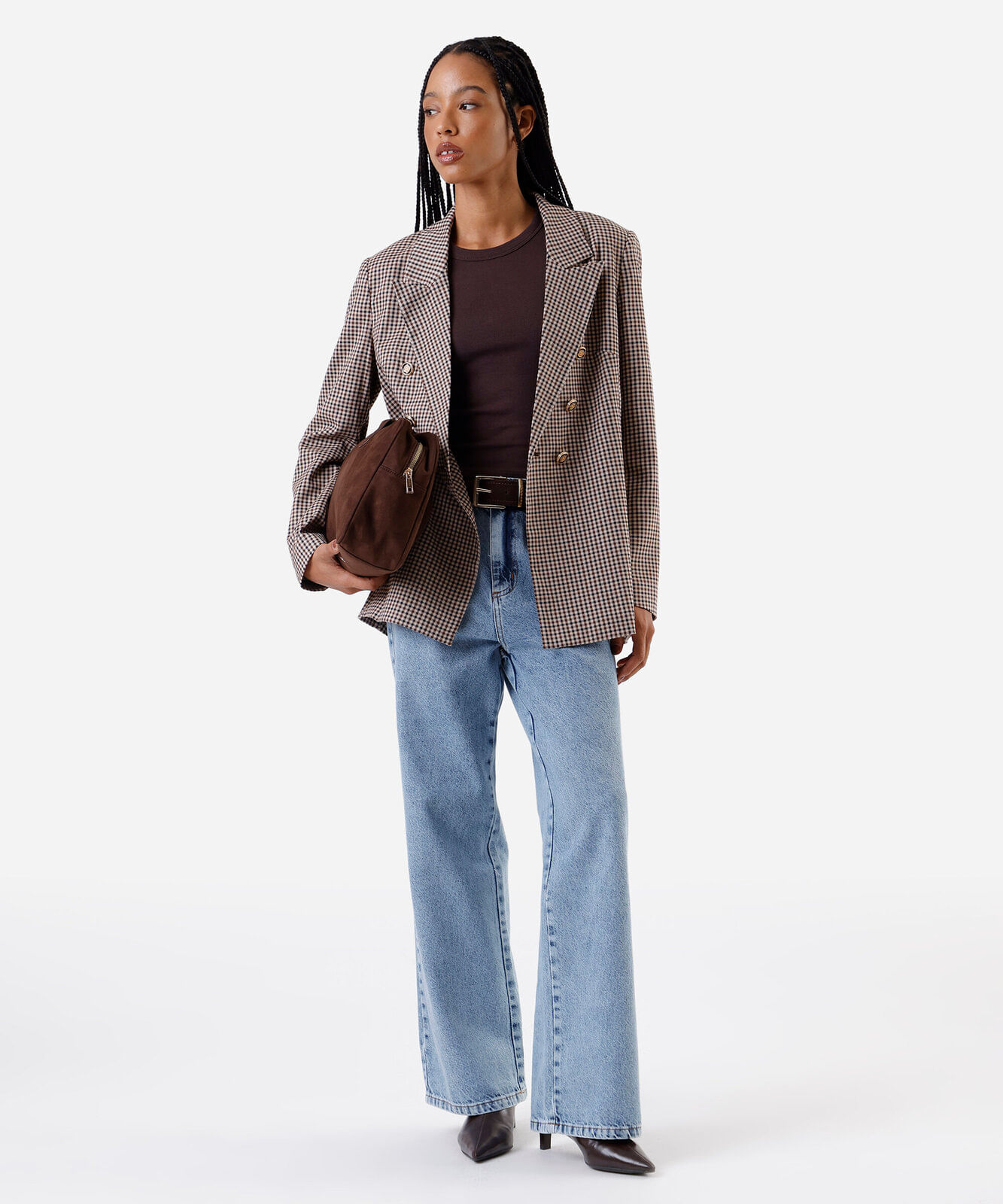 blazer de alfaiataria feminino xadrez marrom