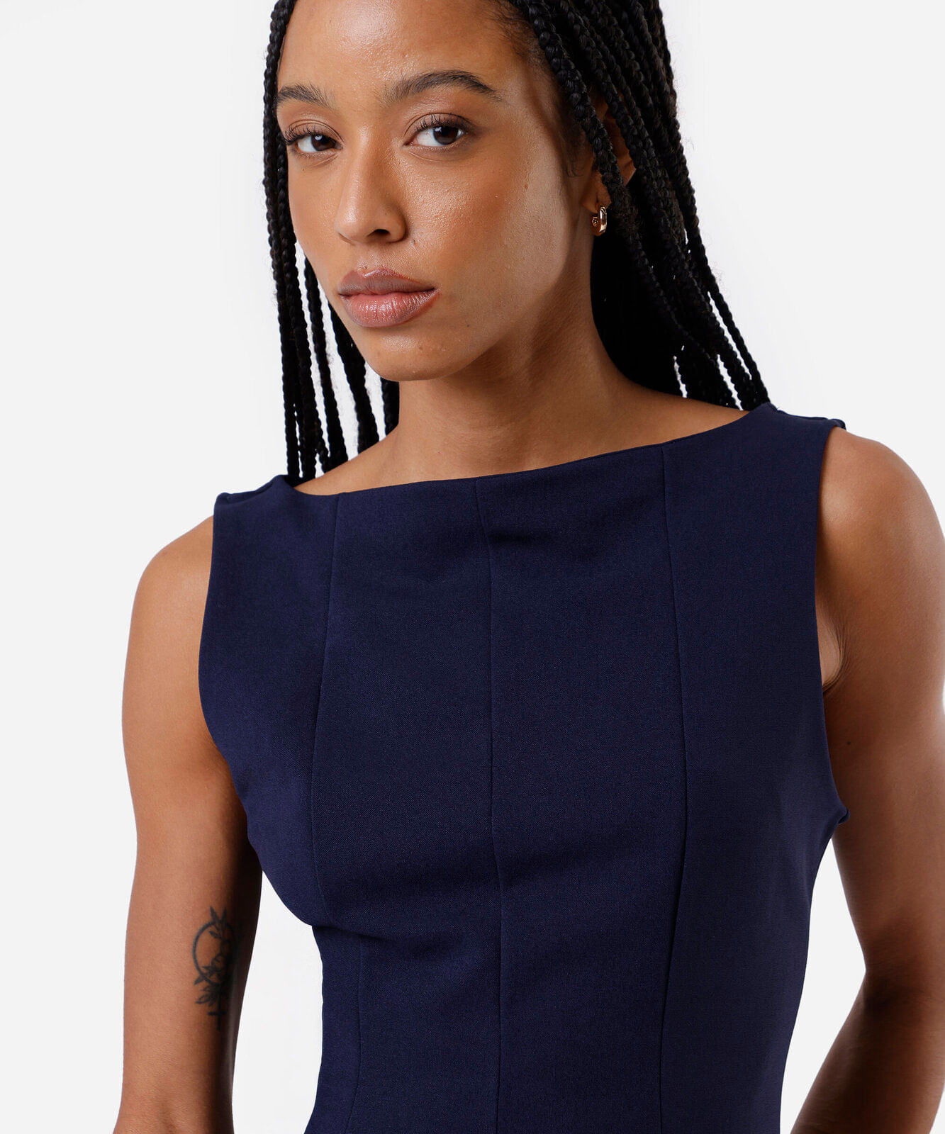 regata feminina peplum com recortes azul