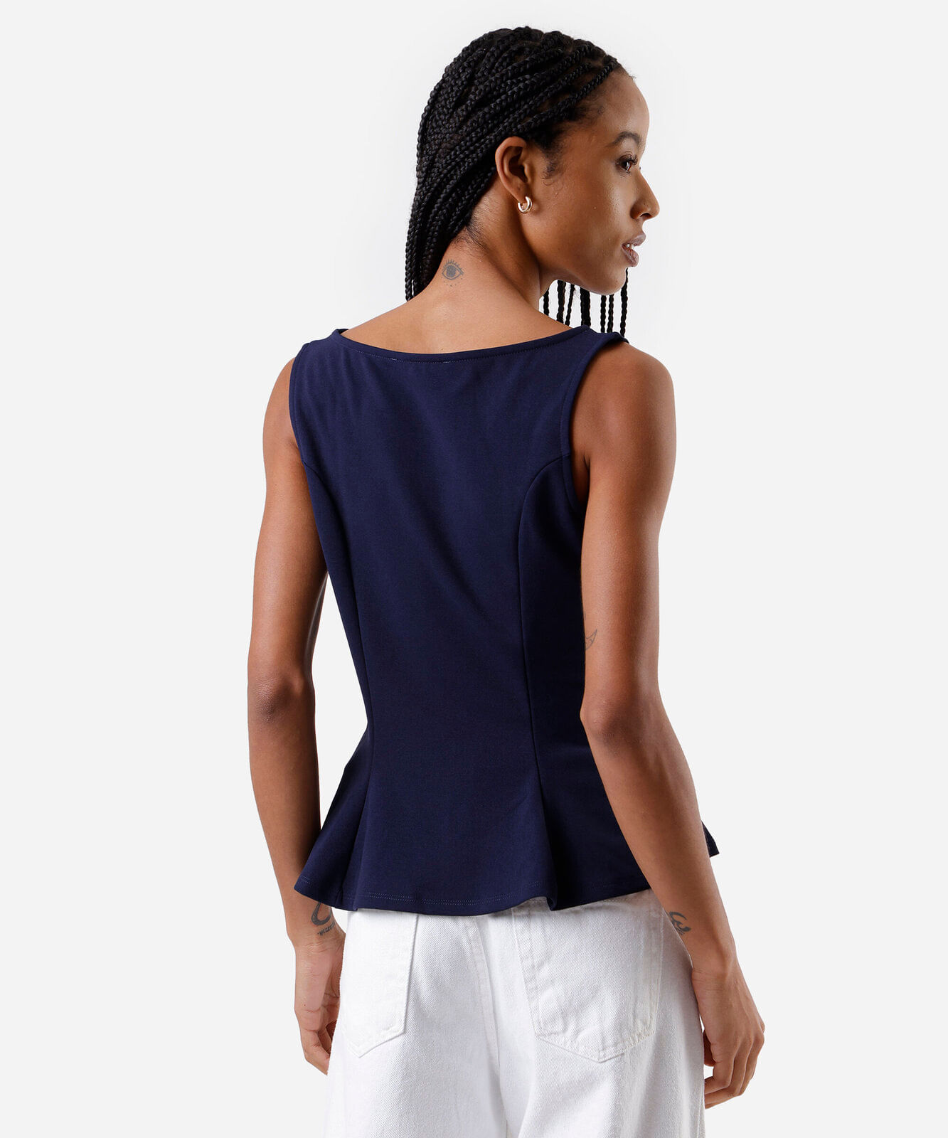 regata feminina peplum com recortes azul