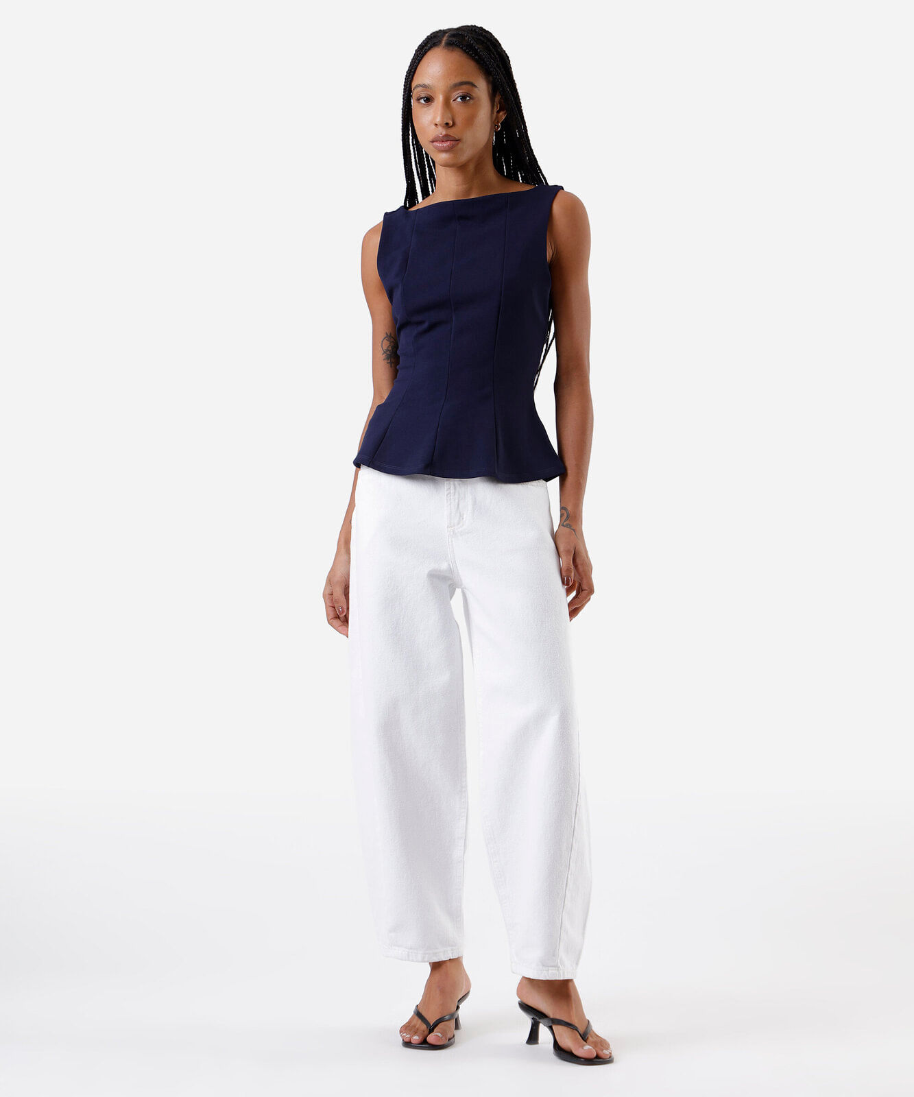 regata feminina peplum com recortes azul