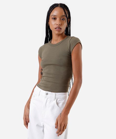 blusa baby look feminina de algodão básica verde