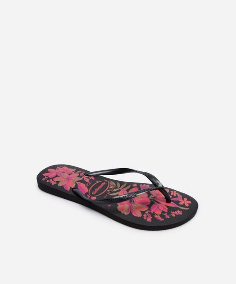 chinelo havaianas feminino slim floral preto