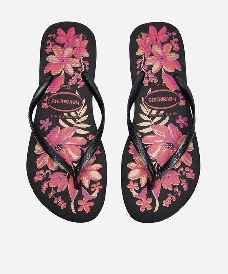 chinelo havaianas feminino slim floral preto