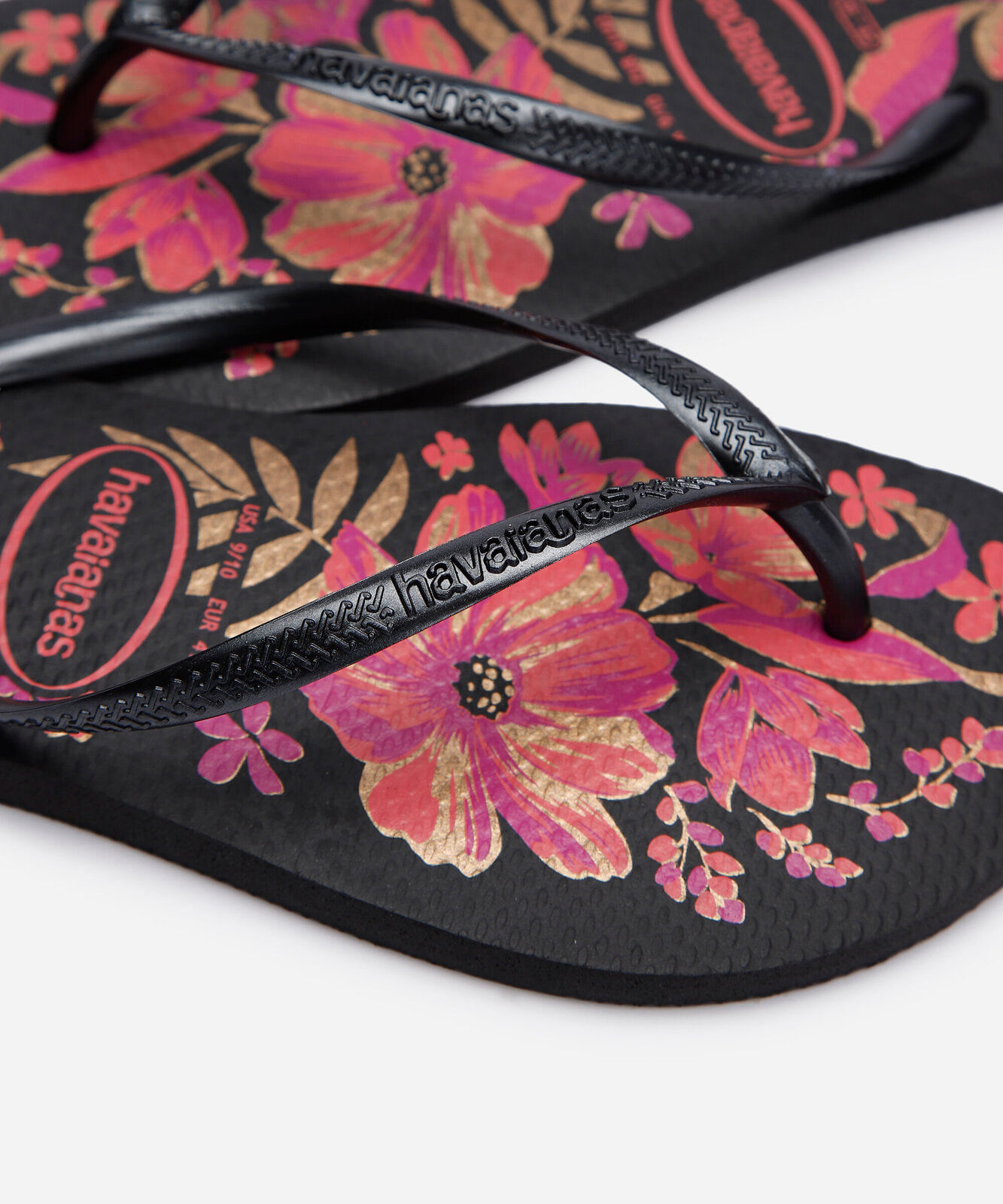 chinelo havaianas feminino slim floral preto