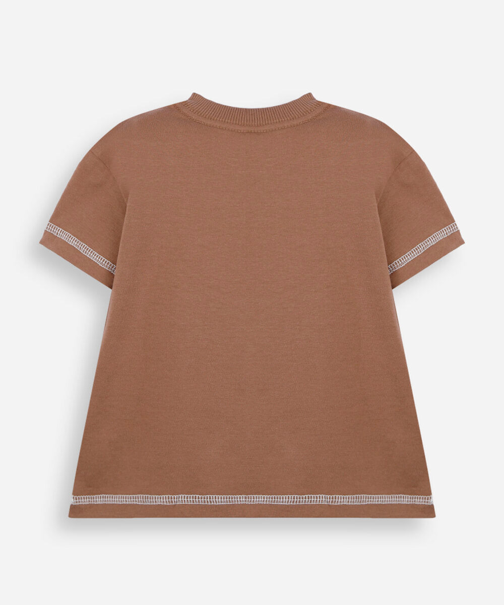 camiseta infantil london urso de boné bege