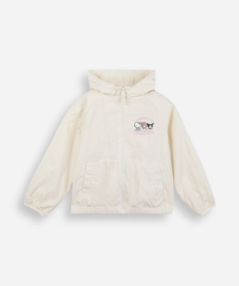 jaqueta corta vento infantil com capuz hello kitty e amigos off white