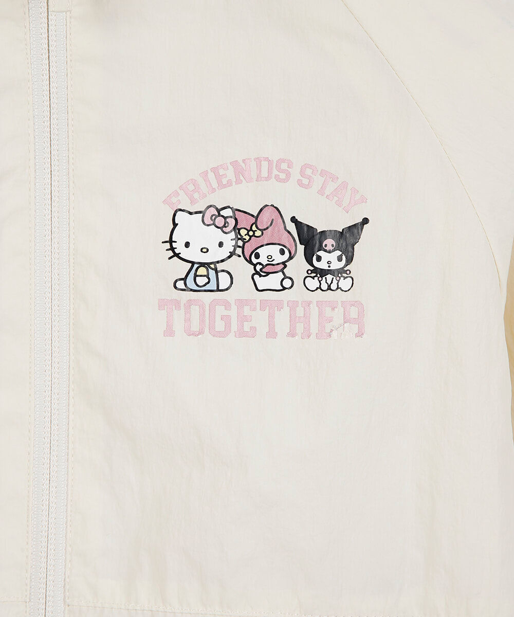 jaqueta corta vento infantil com capuz hello kitty e amigos off white