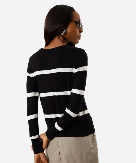 suéter básico feminino de tricot listrado preto