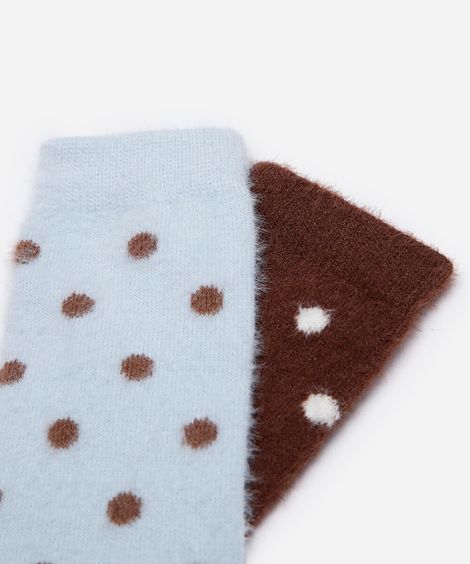 kit de 2 meias cano alto texturizada poá colorido