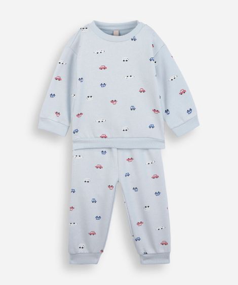 conjunto infantil de moletom mini carrinhos azul