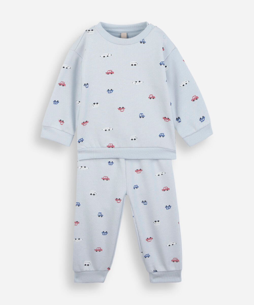 conjunto infantil de moletom mini carrinhos azul