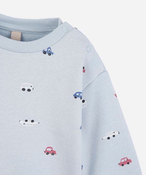 conjunto infantil de moletom mini carrinhos azul