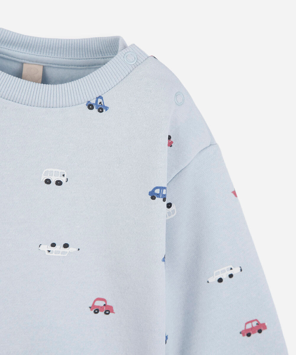 conjunto infantil de moletom mini carrinhos azul
