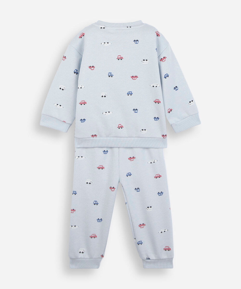 conjunto infantil de moletom mini carrinhos azul