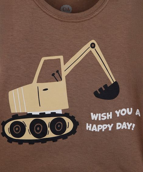 conjunto infantil curto de algodão escavadeira marrom