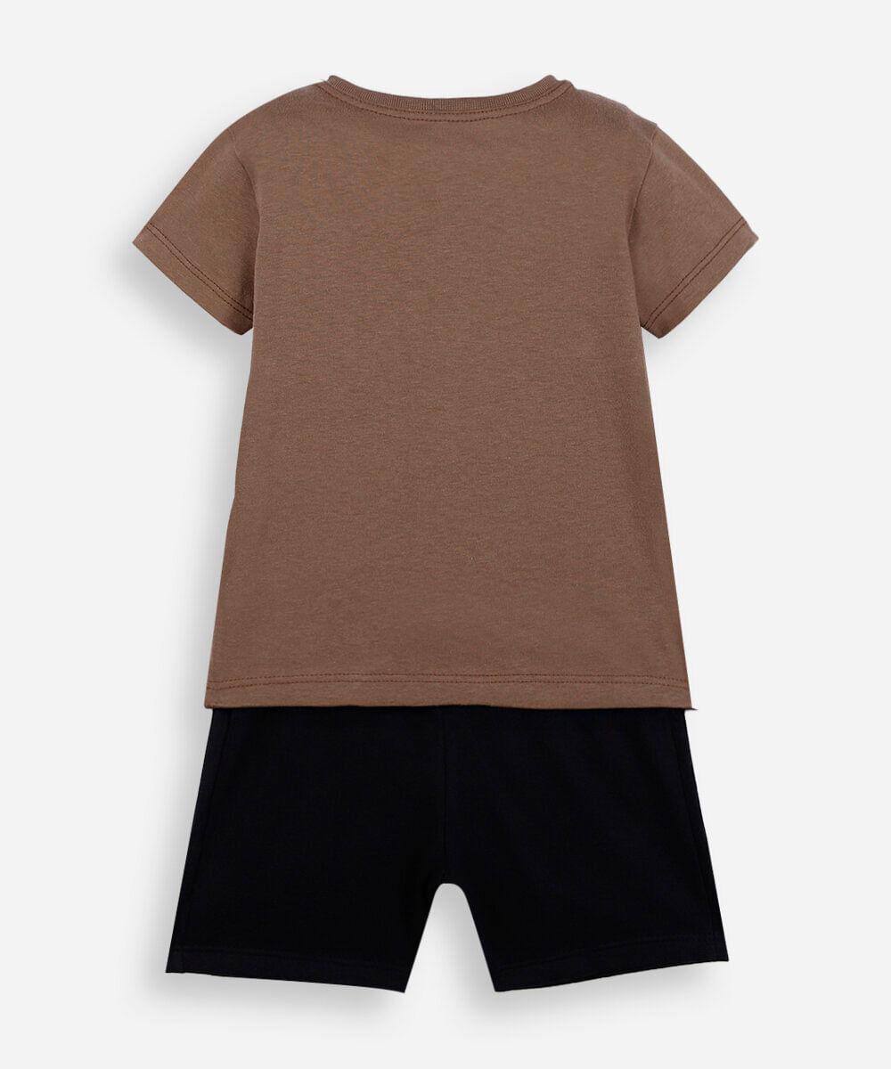 conjunto infantil curto de algodão escavadeira marrom