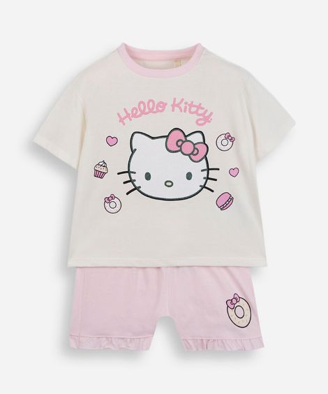 pijama curto infantil hello kitty core bege