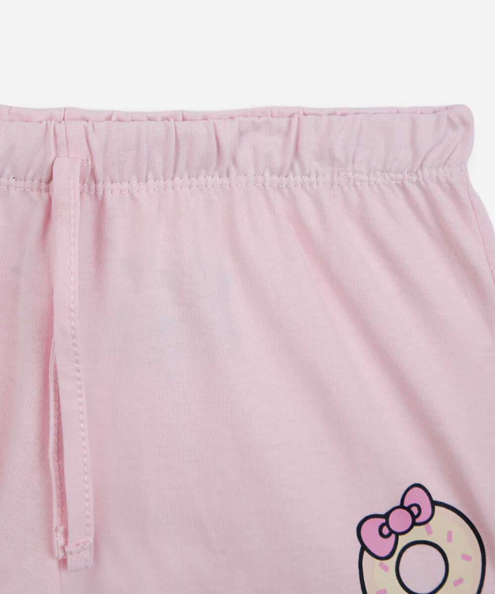 pijama curto infantil hello kitty core bege