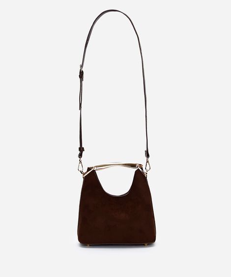 bolsa feminina texturizada com alça de metal marrom