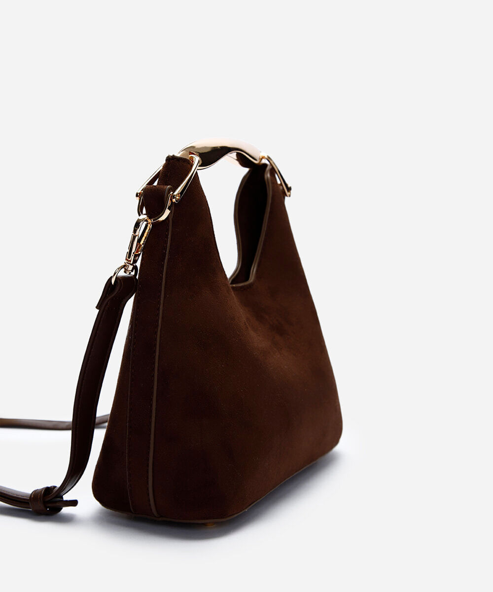 bolsa feminina texturizada com alça de metal marrom