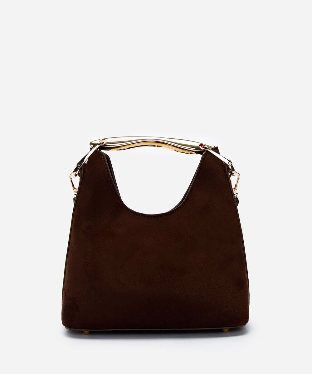 bolsa feminina texturizada com alça de metal marrom