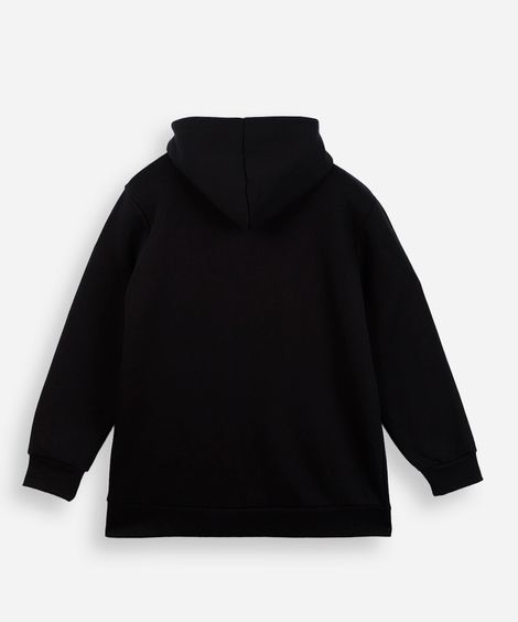 blusão de moletom juvenil com capuz estampado preto
